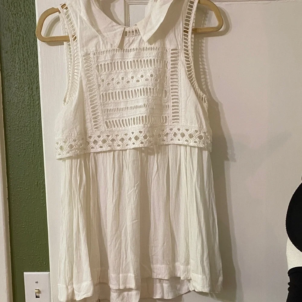 Free People White Lace-Detail Sleeveless Blouse - Picture 3 of 5